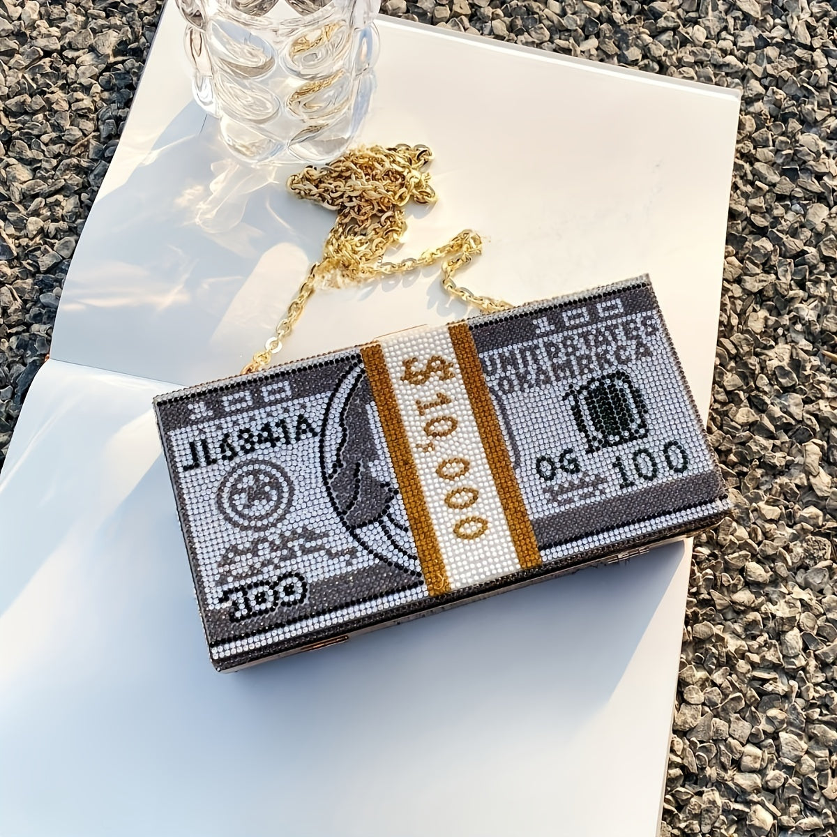 Fashion Dollar Bill Design Clutch - Rhinestone Evening Bag, Creative Personalized Handbag With Chain Shoulder Strap, Small Party Crossbody Purse, Bag - For Women - Perfect for Parties & Special Occasions - Ideal Gift